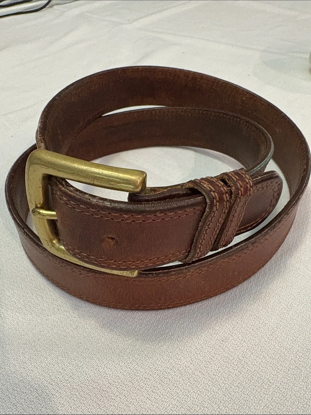 Eddie Bauer Mens Vintage Brown Leather Belt with Brass Buckle Size 38